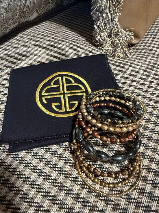BudhaGirl Jewelry - Multi-Strand Gold and Brown Beaded Stretch Bracelet Set